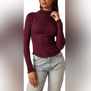 Free People Maroon Long Sleeve turtleneck Top